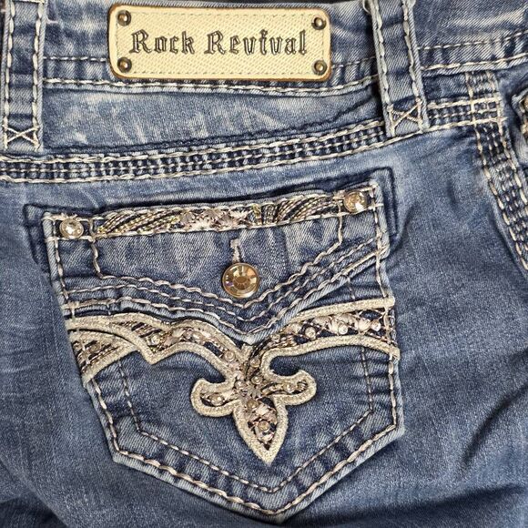 Rock Revival Cleer Easy Crop Jeans 30 Embellished Pockets - Picture 11 of 15